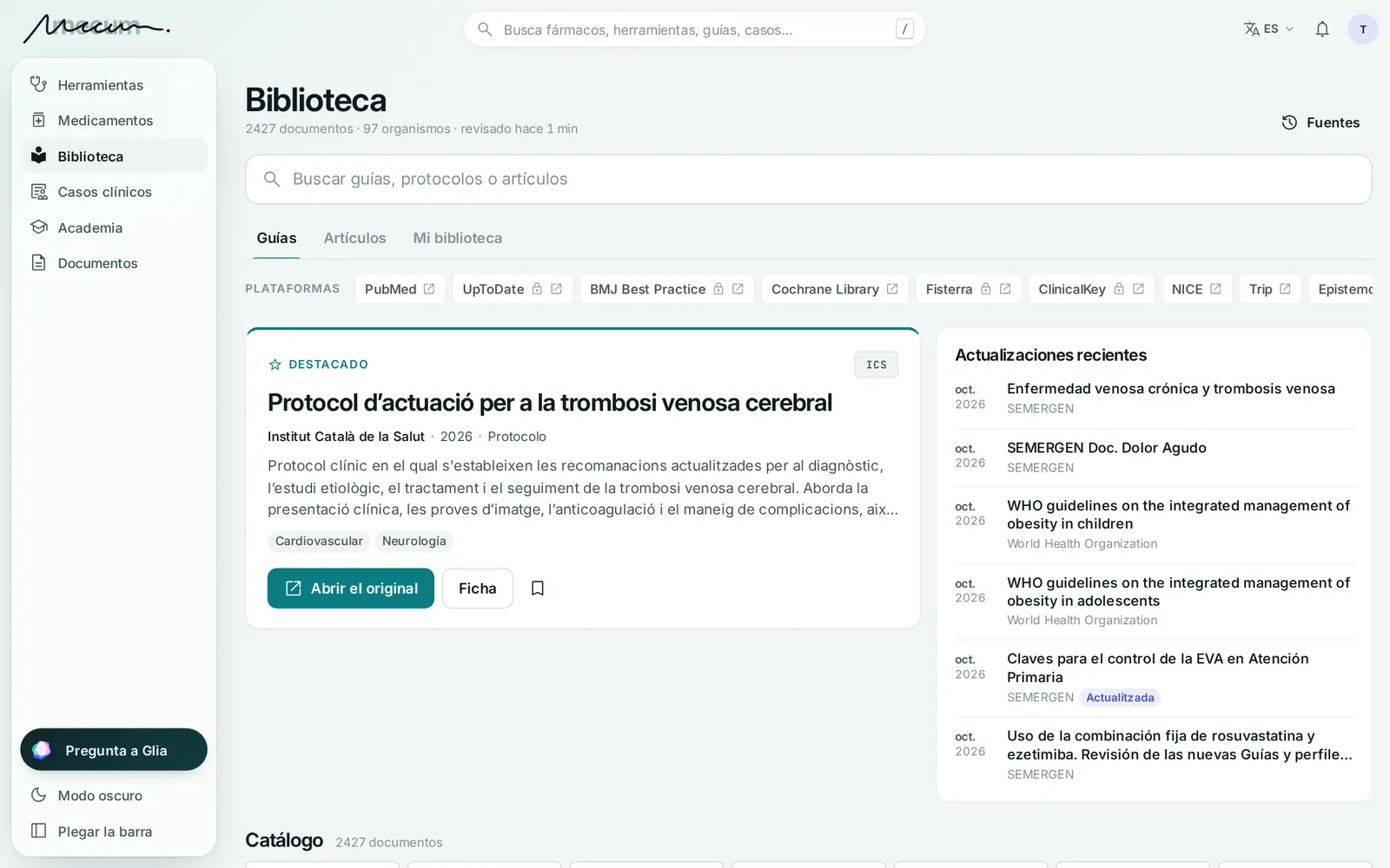 Biblioteca: un protocolo destacado, las plataformas de referencia y las actualizaciones recientes.